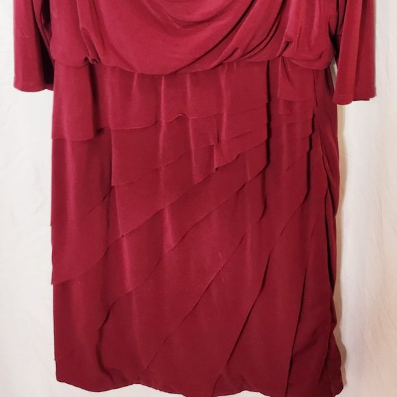 Dressy Dress 3/4 sleeved Cowl Neck Layered Burgundy Stretch Comfortable - Picture 4 of 8